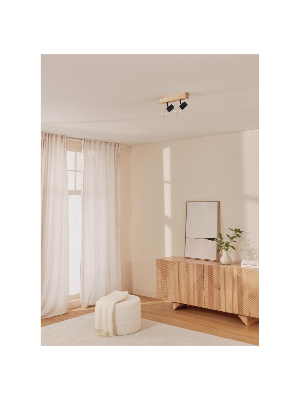 Petit spot plafond en bois Townshend, Noir, bois clair, larg. 30 x haut. 13 cm