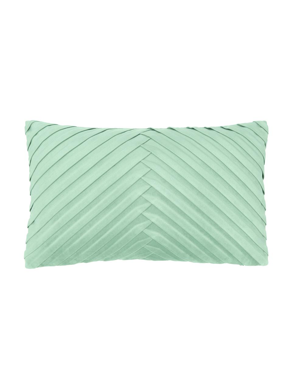 Fluwelen kussenhoes Lucie in saliegroen met structuur-oppervlak, 100% fluweel (polyester), Groen, B 30 x L 50 cm