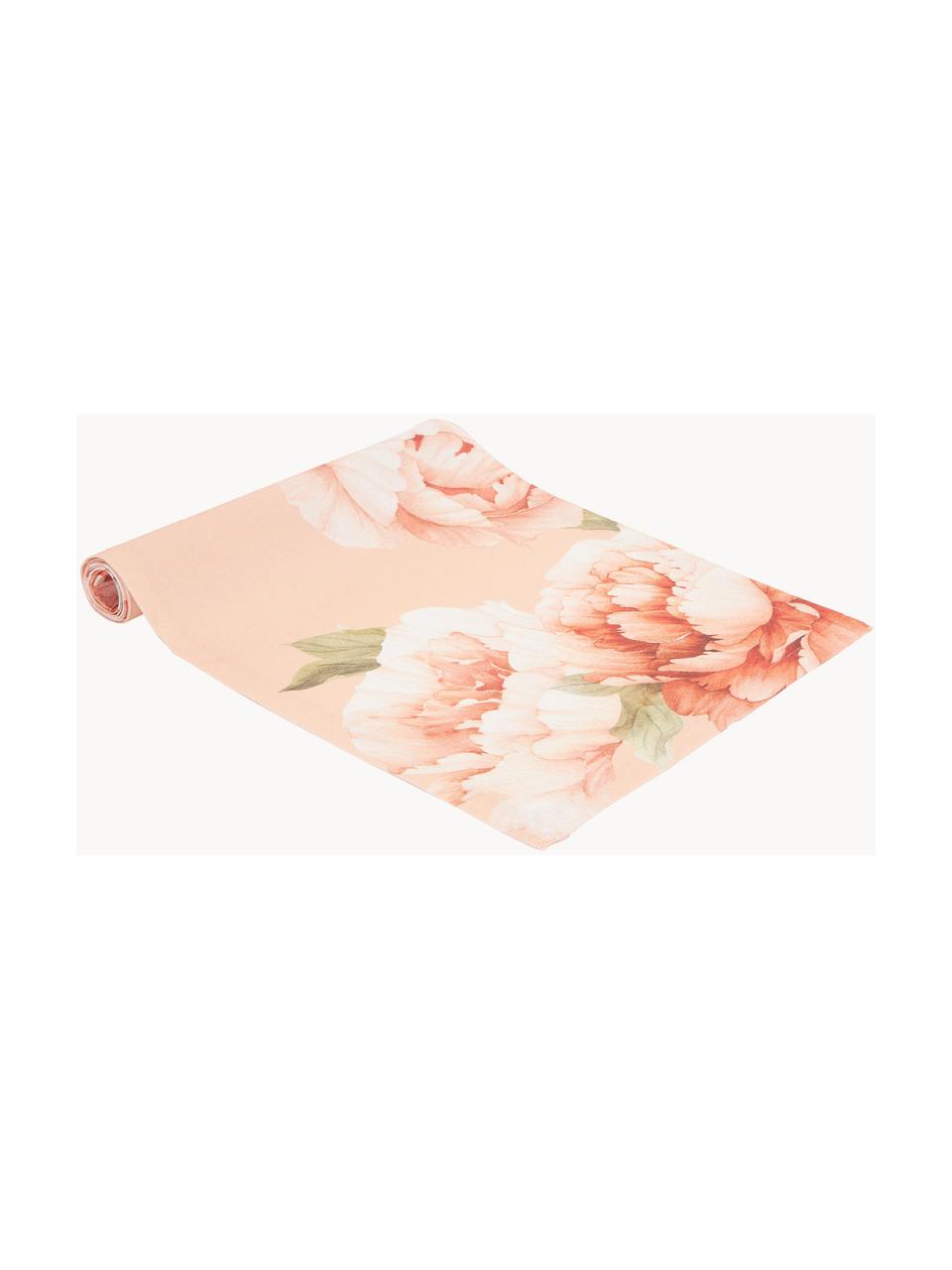 Chemin de table en coton imprimé fleurs Peony, 100 % coton, Rose, motif floral, larg. 40 x long. 145 cm