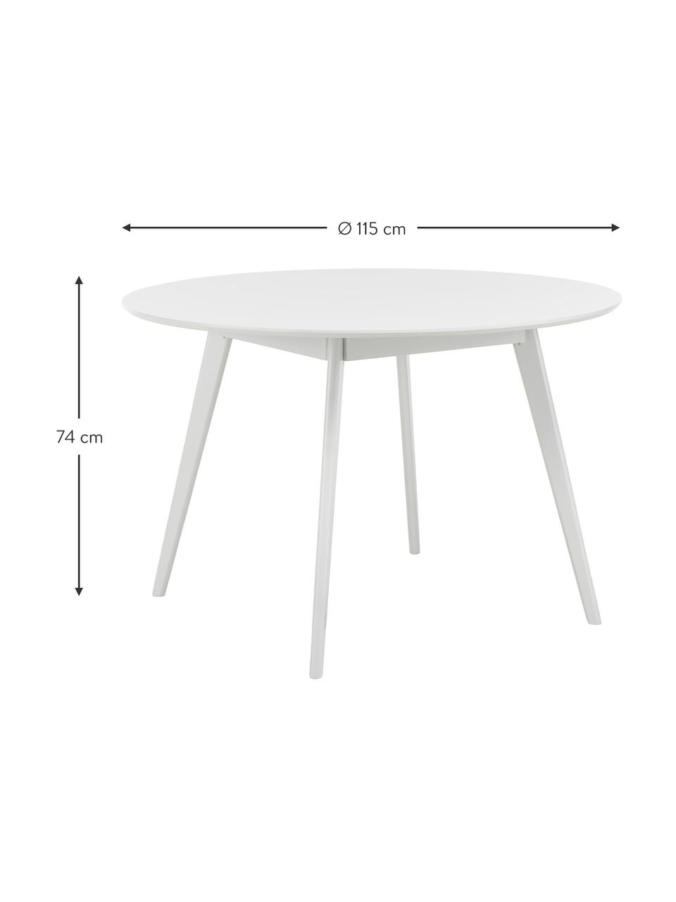 Runder Esstisch Yumi in Weiss, Ø 115 cm, Tischplatte: Mitteldichte Holzfaserpla, Beine: Gummibaumholz, massiv und, Weiss, Ø 115 x H 74 cm