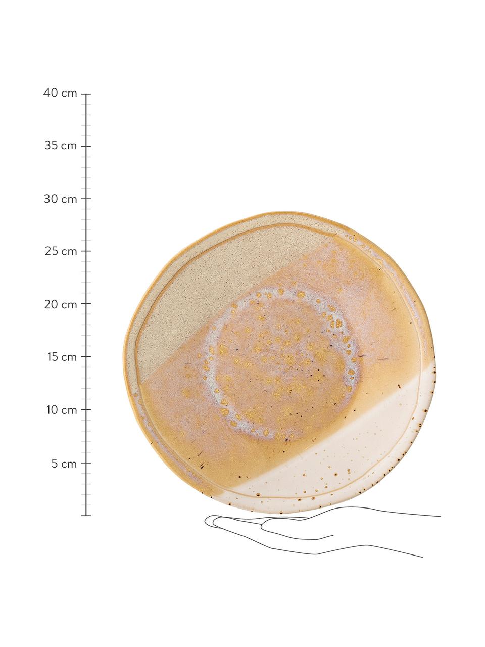 Piatto piano fatto a mano con belle sfumatura April, Gres
Una metà smaltata, una metà naturale, il che sottolinea il carattere dell'artigianato, Tonalità beige, Ø 29 cm