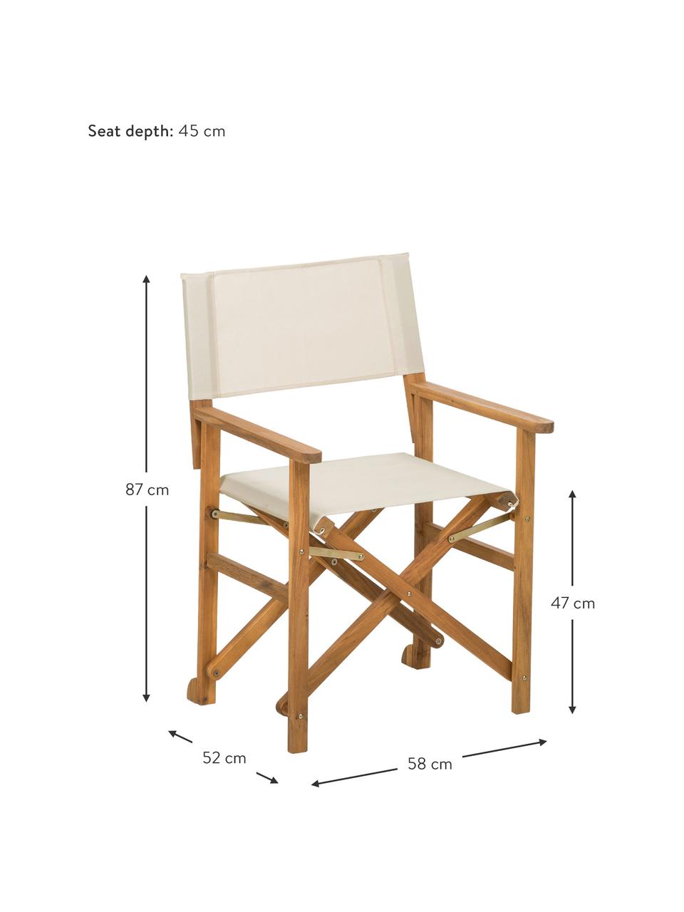 Sedia da regista pieghevole in legno Zoe, Struttura: legno di acacia oliato, Bianco, Larg. 52 x Prof. 58 cm