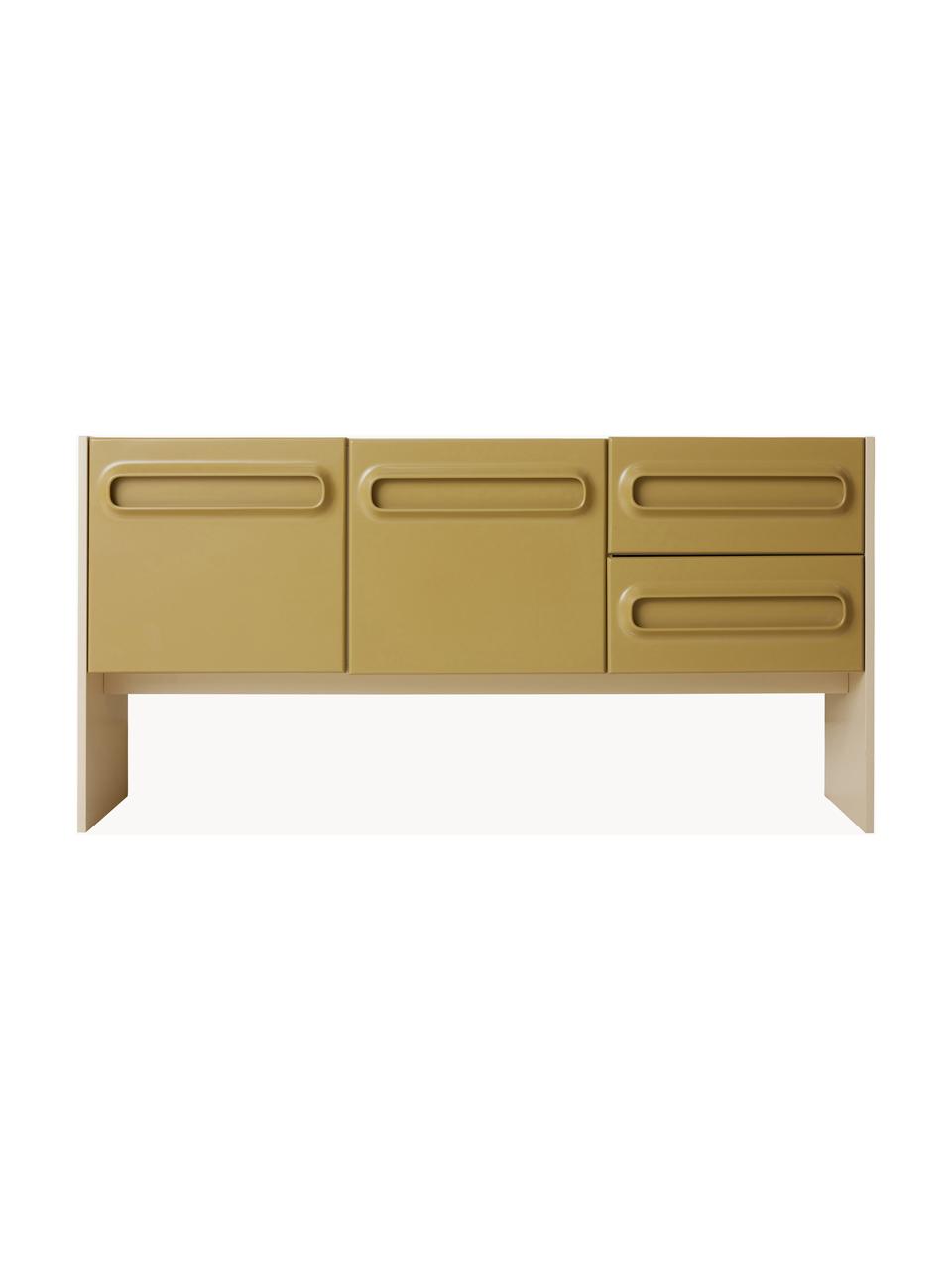 Credenza Space, Pannello di fibra a media densità (MDF), Verde oliva, beige chiaro, Larg. 160 x Alt. 80 cm