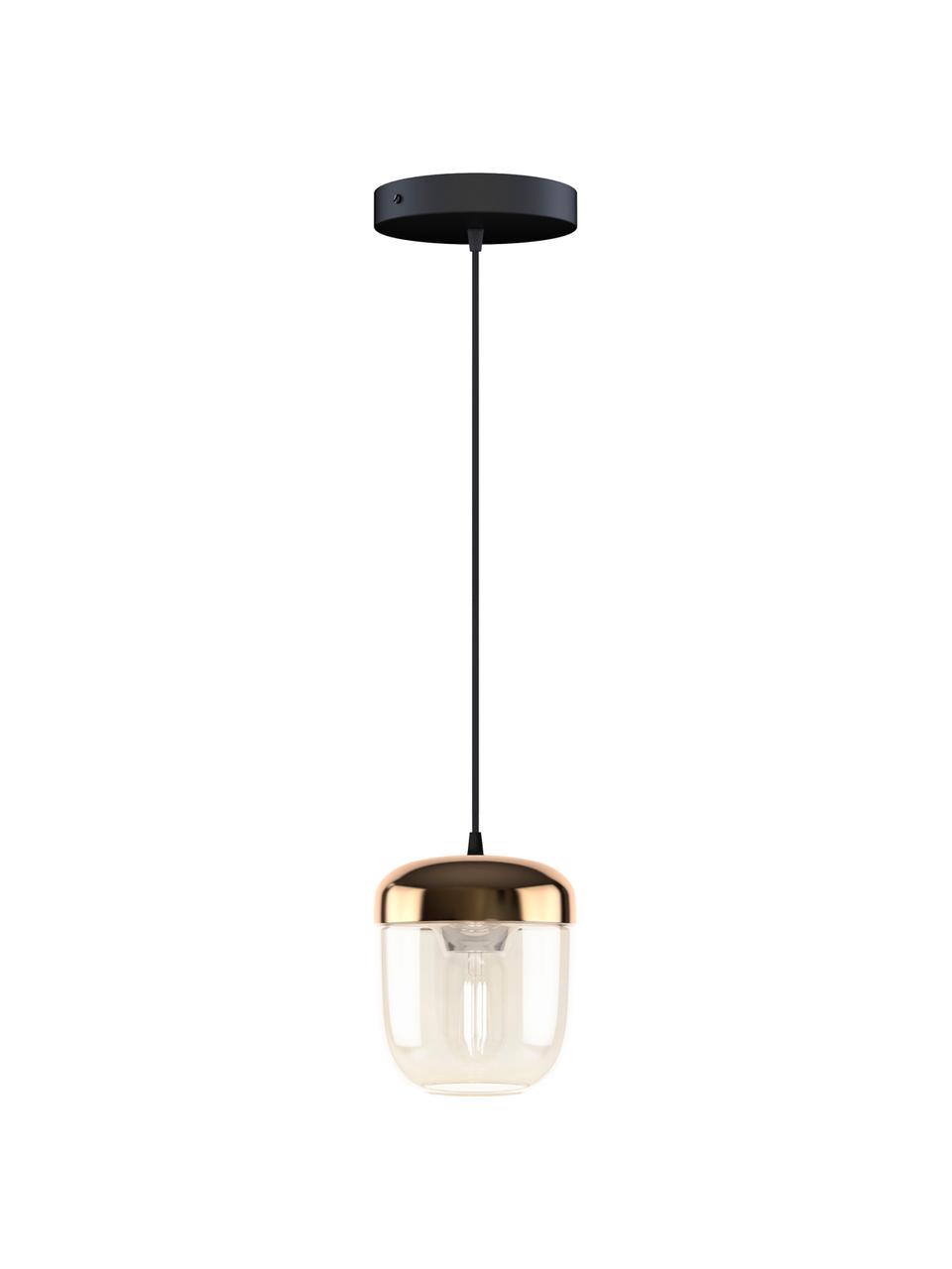 Kleine hanglamp Acorn van glas, Baldakijn: silicone, Koperkleurig, amberkleurig, Ø 14 x H 16 cm