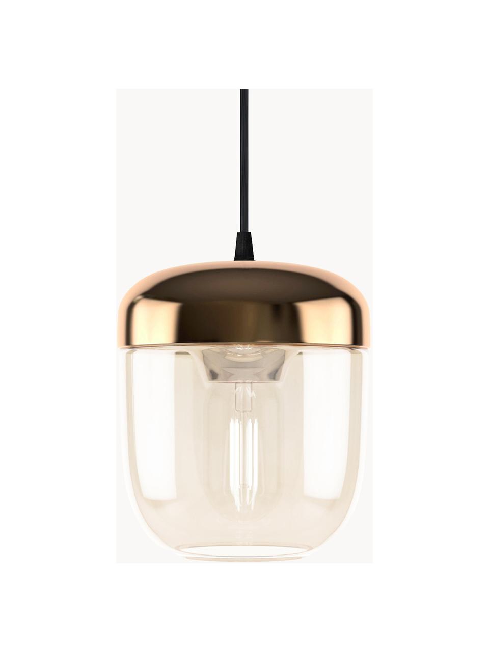 Kleine hanglamp Acorn van glas, Koperkleurig, amberkleurig, Ø 14 x H 16 cm