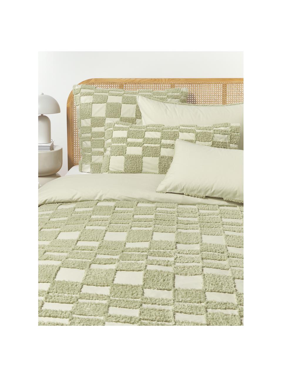 Taie d'oreiller en percale de coton avec ornementation tuftée Scout, Vert clair, larg. 50 x long. 70 cm