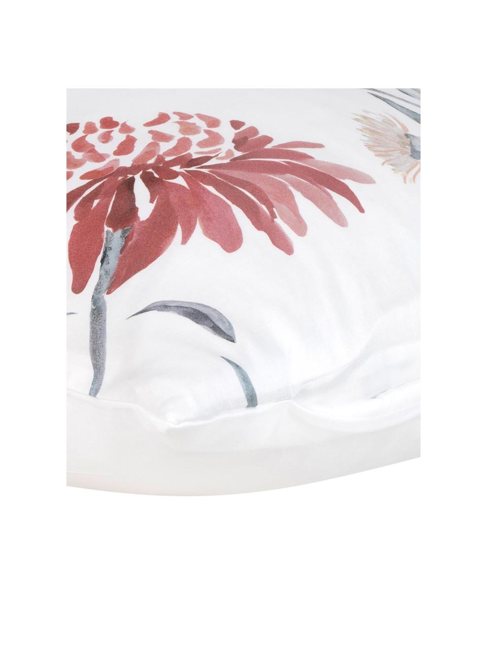 Obliečka na vankúš z bavlneného saténu Evie, 2 ks, Predná strana: kvetinová potlač Zadná strana: biela, Š 40 x D 80 cm