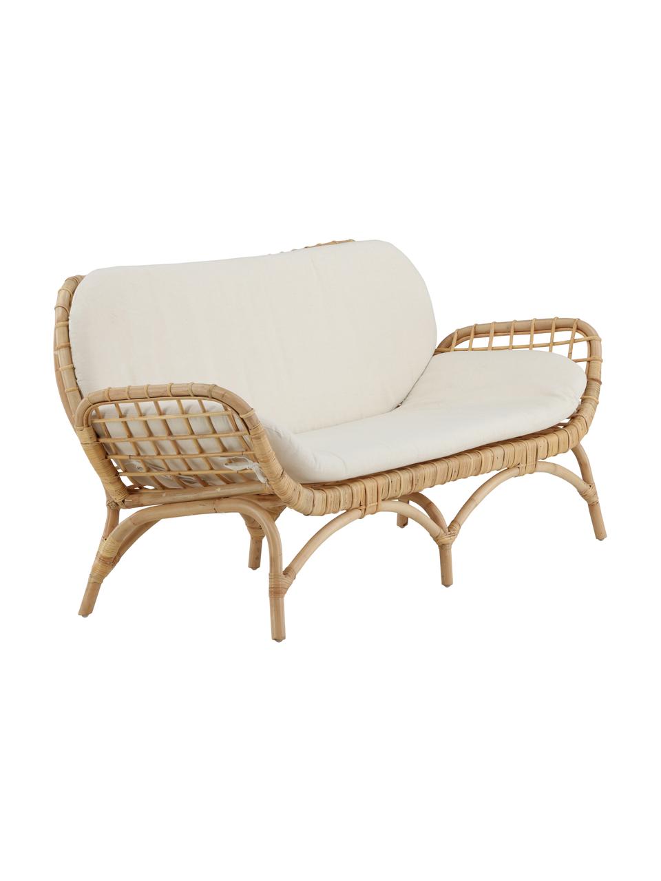 Canapé lounge de jardin en rotin (2 places) Moana, Tissu beige, rotin, larg. 180 x haut. 76 cm
