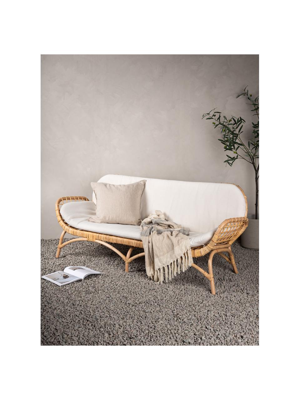 Canapé lounge de jardin en rotin (2 places) Moana, Tissu beige, rotin, larg. 180 x haut. 76 cm