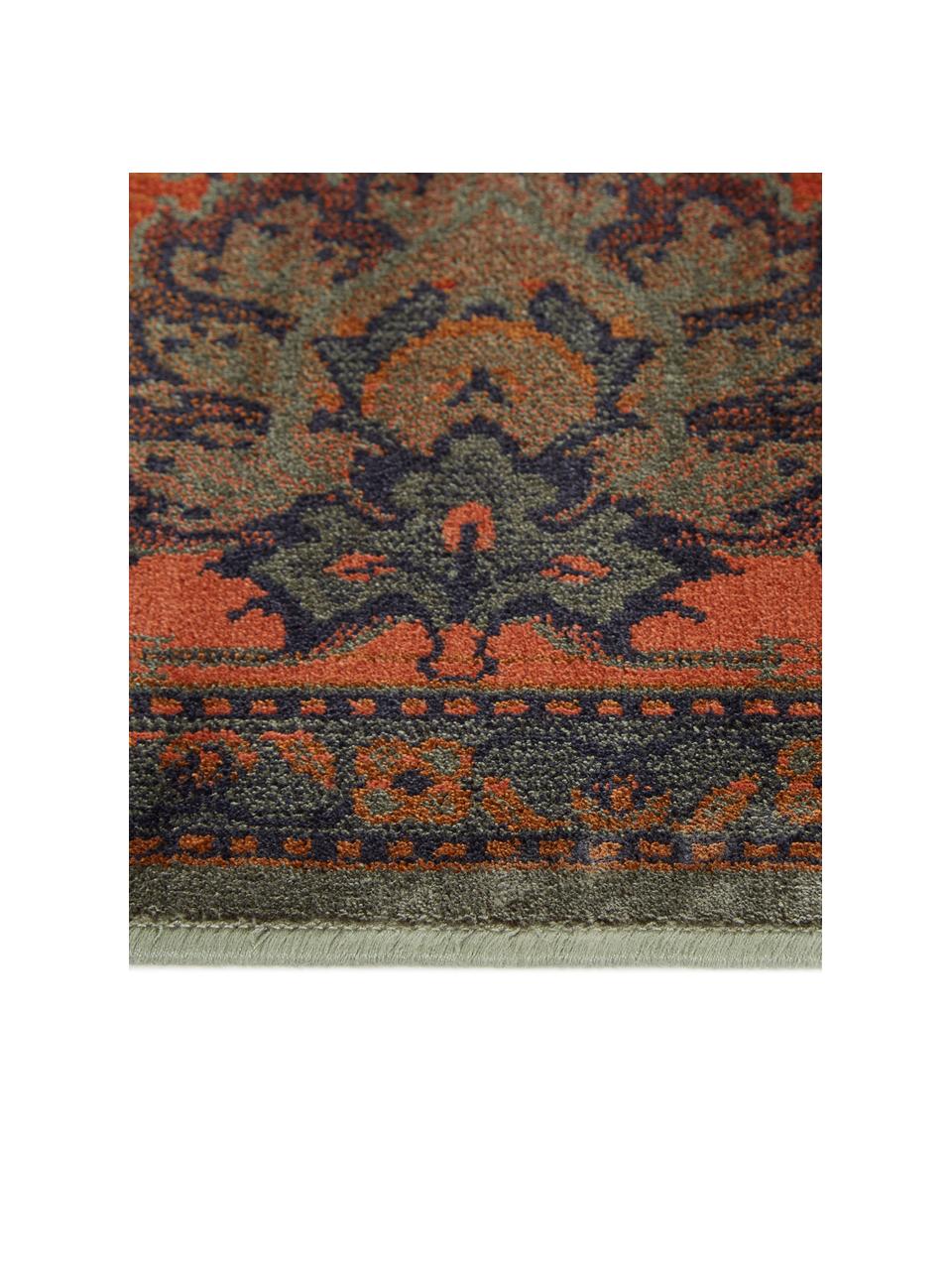 Tapis vintage à imprimé floral Bid, Tons verts, tons rouges, bleu, beige