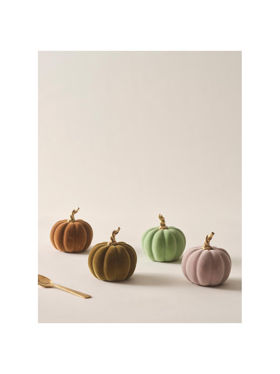 Set de calabazas decorativas Mercy, 4 pzas., Poliresina con tacto de terciopelo, Verde, gris, marrón, Ø 9 x Al 9 cm