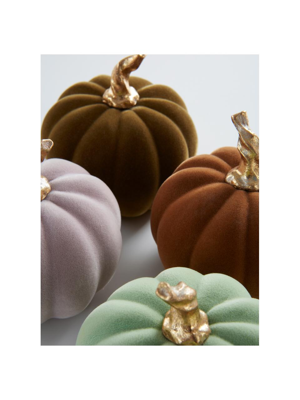 Set de calabazas decorativas Mercy, 4 pzas., Poliresina con tacto de terciopelo, Verde, gris, marrón, Ø 9 x Al 9 cm