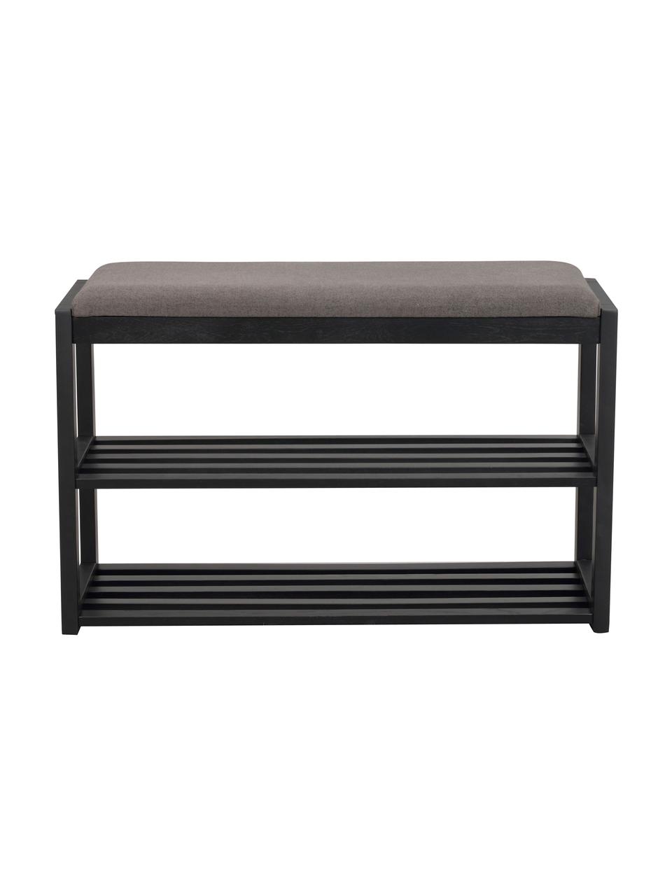 Panca con scarpiera in legno di quercia Confetti, Seduta: tessuto, Struttura: legno di quercia massicci, Nero, grigio scuro, L 80 x A 52 cm