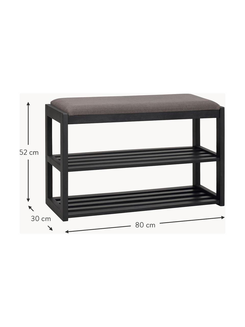 Banc avec rangement en chêne Confetti, Noir, gris foncé, larg. 80 x haut. 52 cm