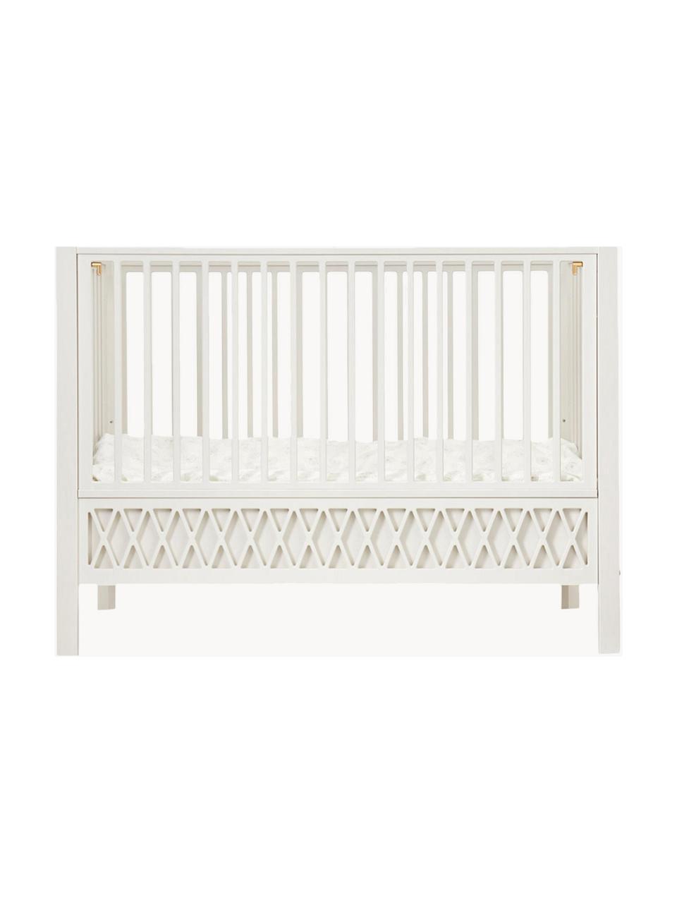 Höhenverstellbares Baby-Bett Harlequin, 60 x 120 cm, Kiefernholz, Mitteldichte Holzfaserplatte (MDF), lackiert mit VOC-freier Farbe und FSC-zertifiziert, Birkenholz, Off White lackiert, B 60 x L 120 cm