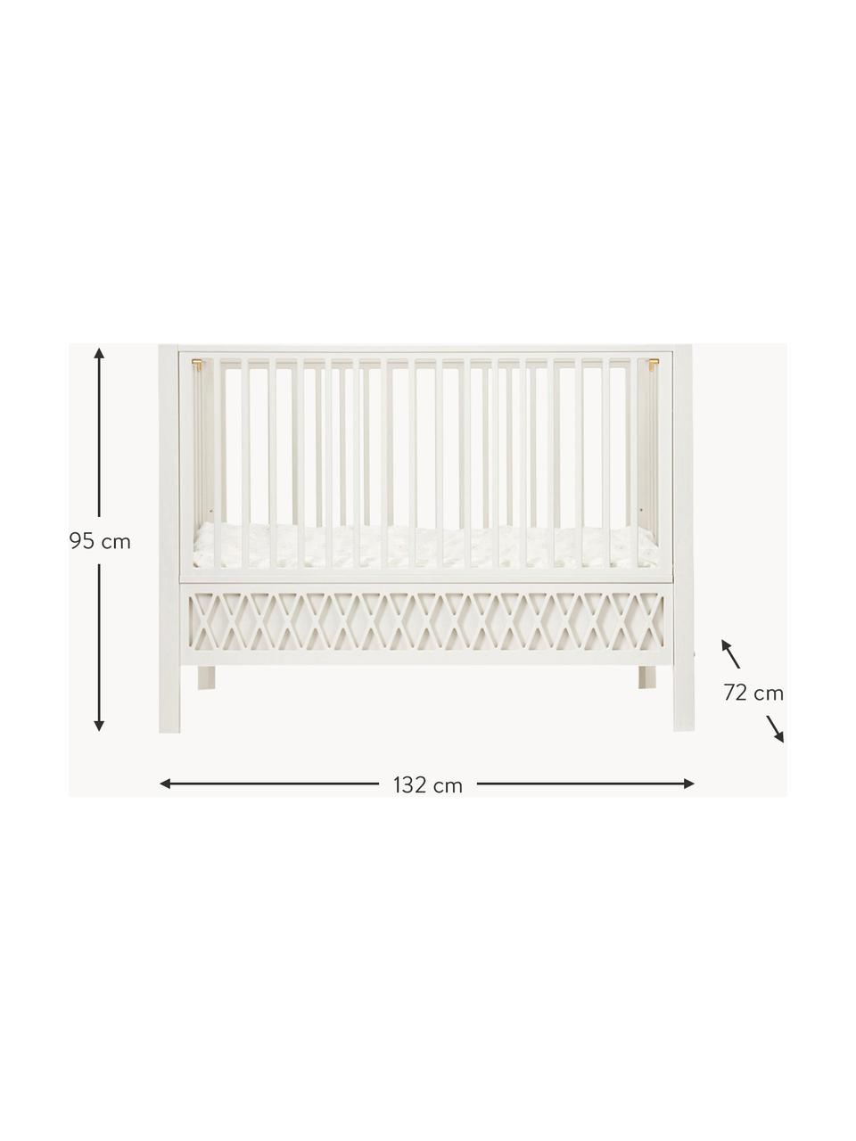 Höhenverstellbares Baby-Bett Harlequin, 60 x 120 cm, Kiefernholz, mitteldichte Holzfaserplatte (MDF), lackiert mit VOC-freier Farbe

Dieses Produkt wird aus nachhaltig gewonnenem, FSC®-zertifiziertem Holz gefertigt., Birkenholz, Off White lackiert, B 60 x L 120 cm