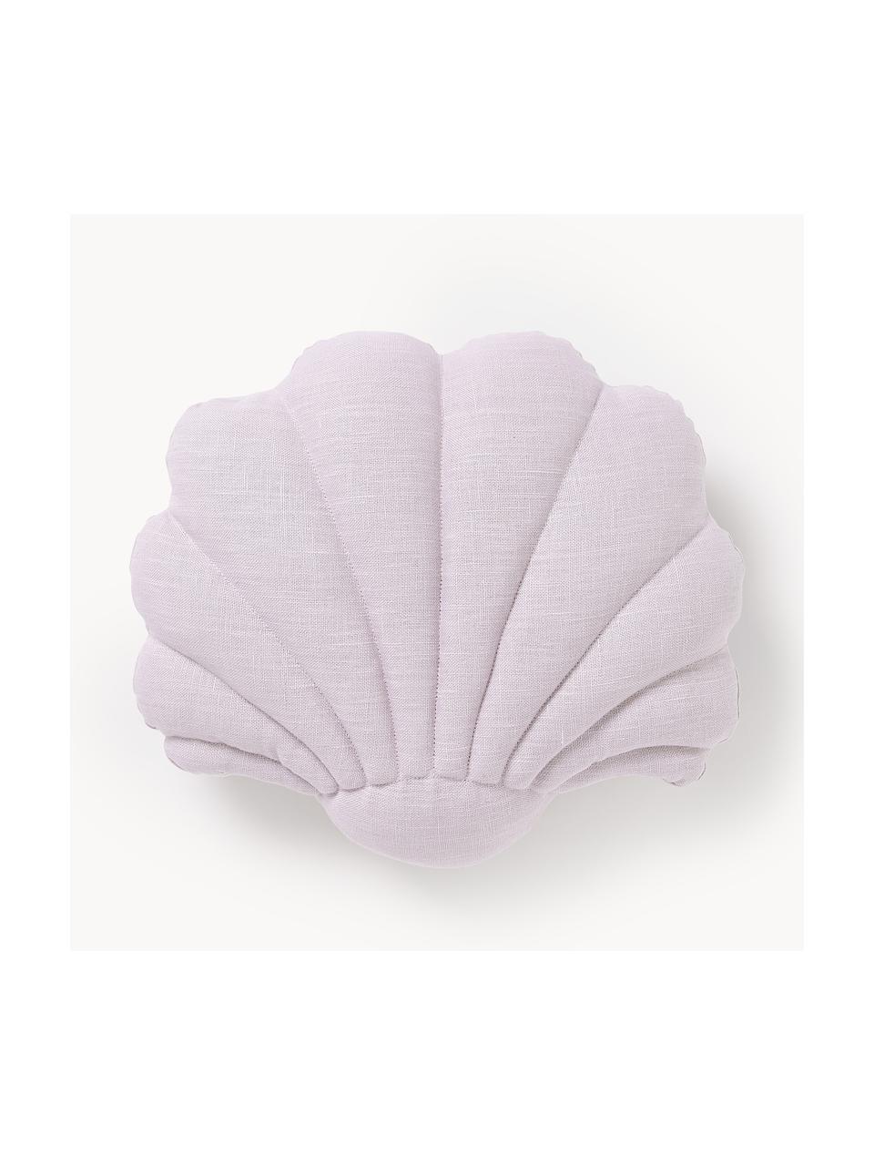 Cuscino in lino a forma di conchiglia Shell, Retro: 100% cotone, Lilla, Larg. 34 x Lung. 38 cm