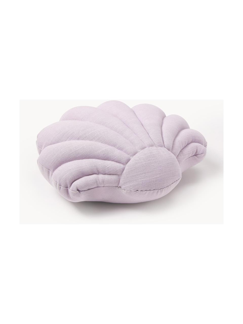 Cuscino in lino a forma di conchiglia Shell, Retro: 100% cotone, Lilla, Larg. 34 x Lung. 38 cm