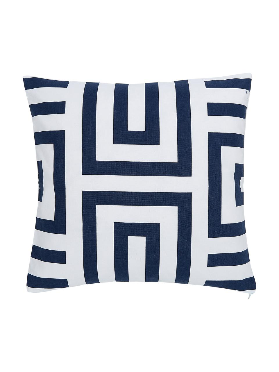 Housse de coussin 45x45 Bram, Blanc, bleu foncé