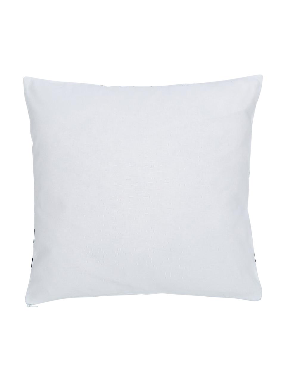 Baumwoll-Kissenhülle Bram mit grafischem Muster, 100% Baumwolle, Weiß, Dunkelblau, 45 x 45 cm