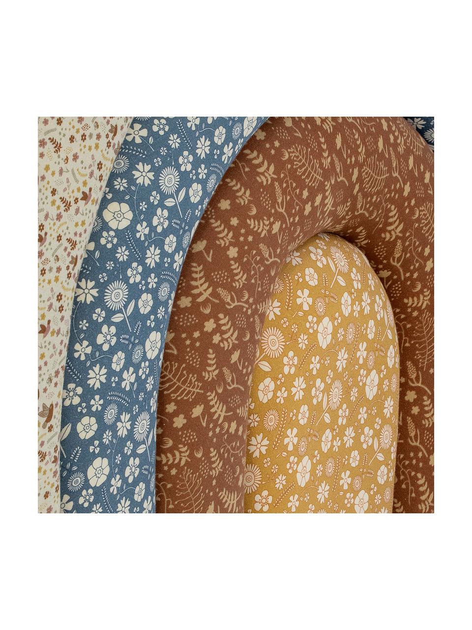 Tête de lit en forme d'arc-en-ciel et imprimé floral Jo, Jaune, brun, bleu, blanc crème, larg. 100 x haut. 90 cm