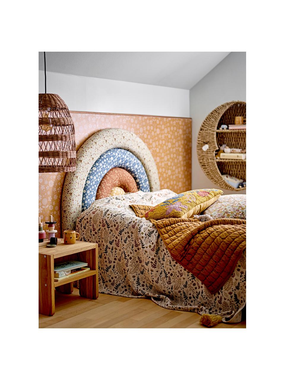 Tête de lit en forme d'arc-en-ciel et imprimé floral Jo, Jaune, brun, bleu, blanc crème, larg. 100 x haut. 90 cm