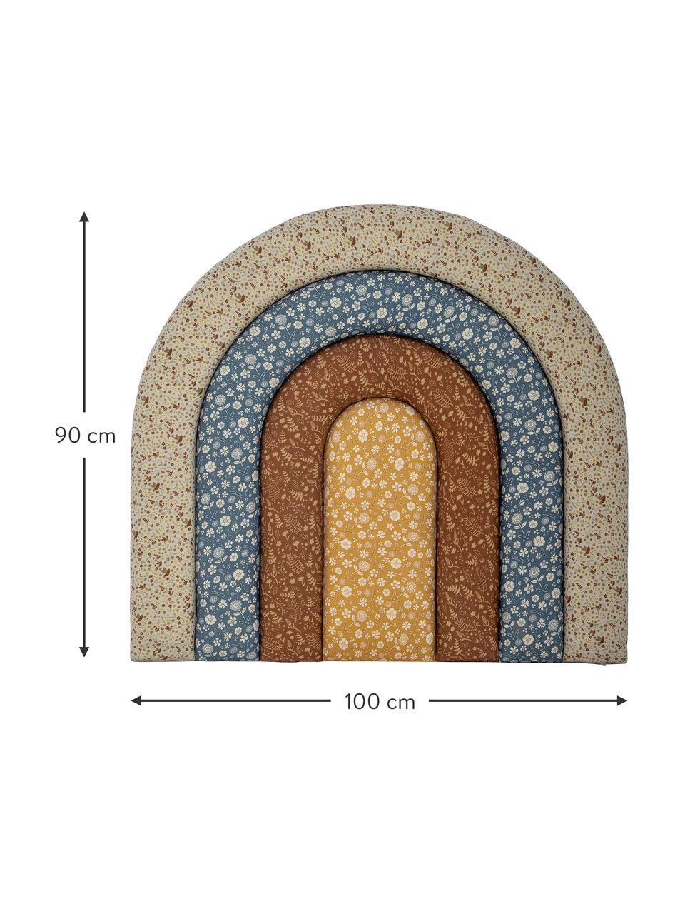 Testiera letto a forma di arcobaleno con motivo floreale Jo, Rivestimento: 100% cotone, Sottostruttura: pannello di fibra a media, Giallo, marrone, blu, bianco crema, Larg. 100 x Alt. 90 cm