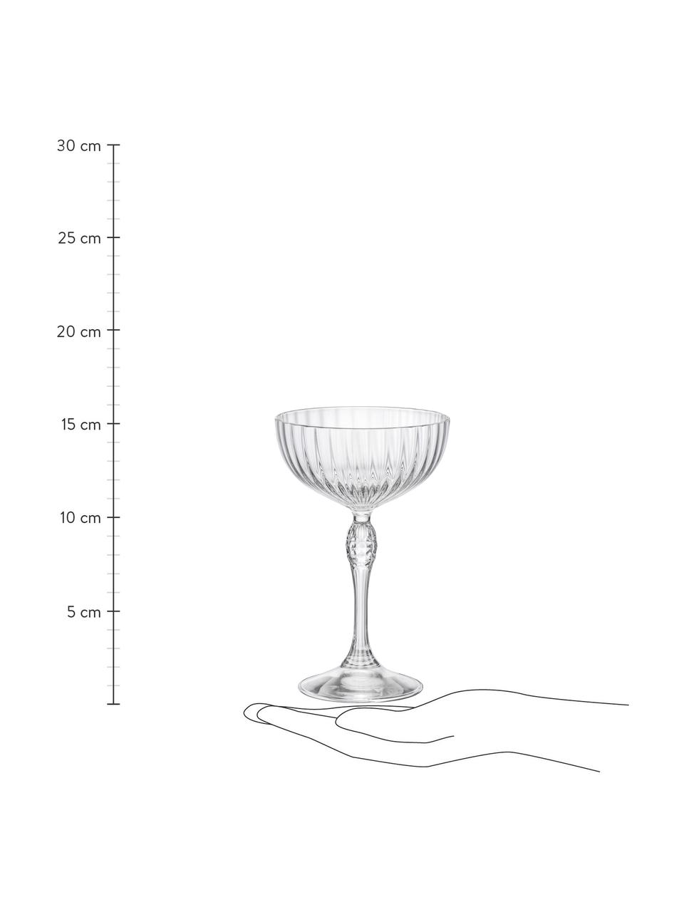 Kieliszek do koktajli z ryflowaną powierzchnią America's Cocktail, 4 szt., Szkło, Transparentny, Ø 9 x W 16 cm, 220 ml