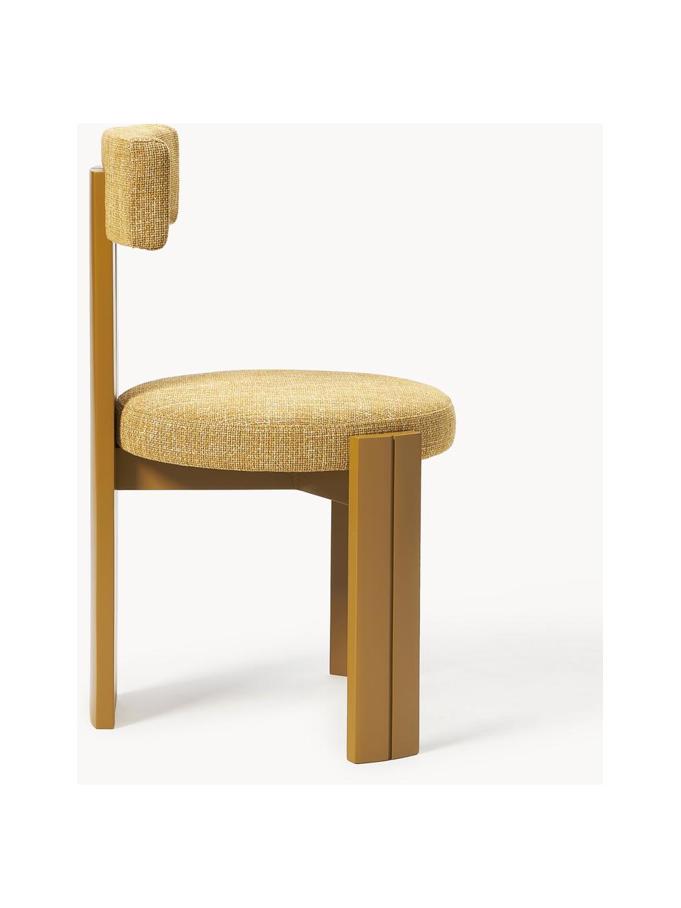 Chaise rembourrée en bois Katya, Tissu jaune moutarde, bois de chêne jaune moutarde laqué, larg. 49 x prof. 51 cm