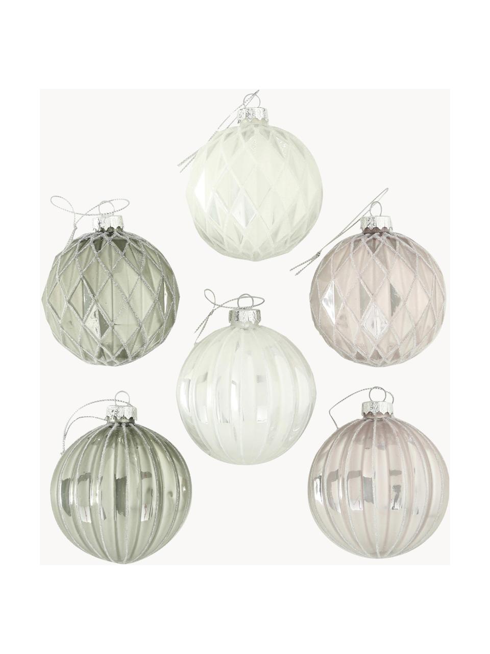 Boules de Noël Kubus, Ø 8 cm, 6 élém., Blanc, rose pâle, vert clair, Ø 8 cm