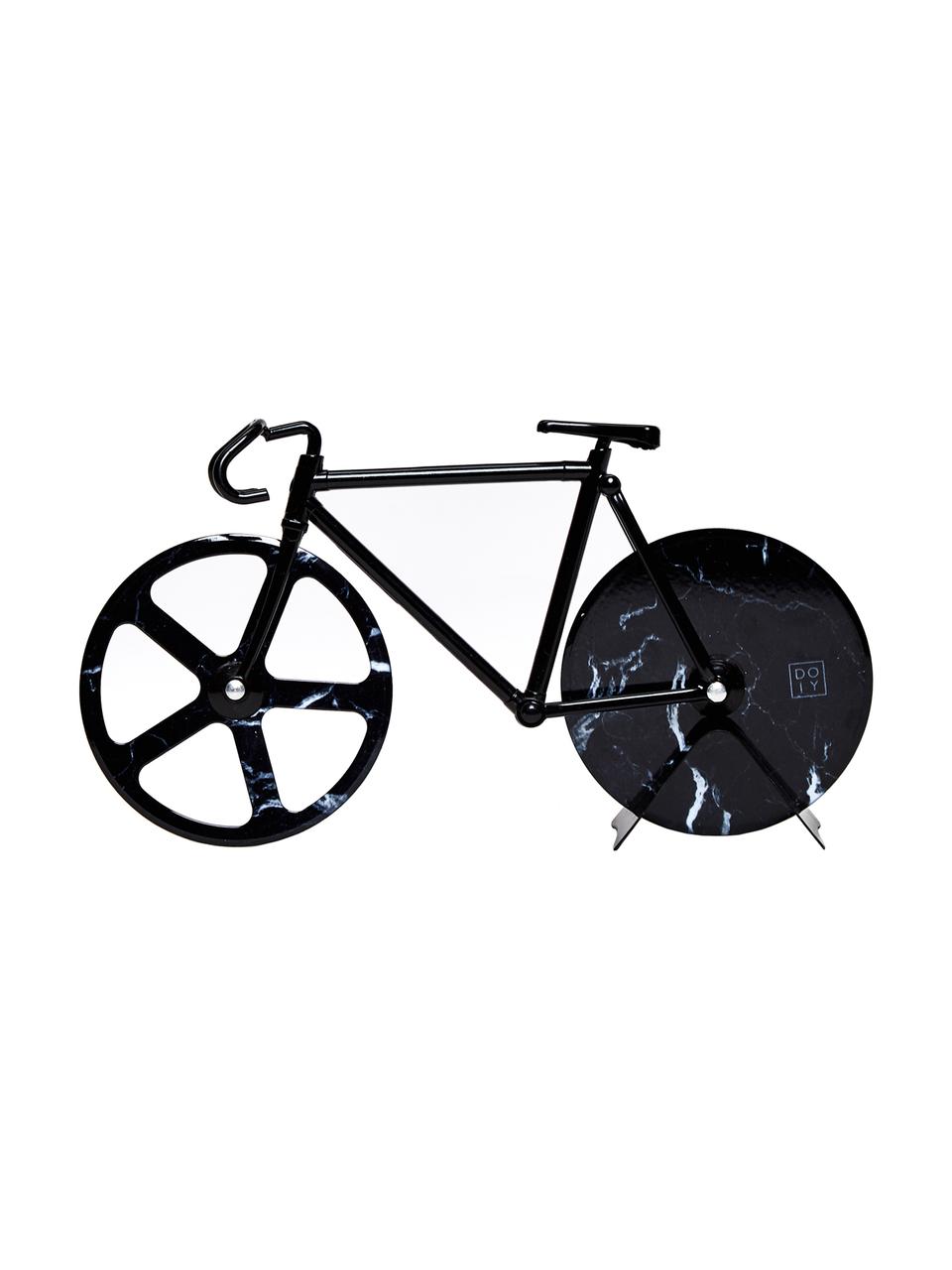 Schwarzer Pizzaschneider Velo im Fahrraddesign aus Edelstahl, Edelstahl, beschichtet, Schwarz, marmoriert, 23 x 13 cm
