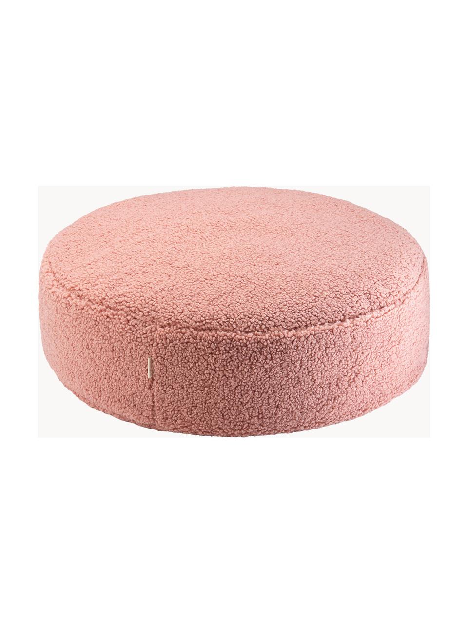 Pouf per bambini in teddy Sugar Ø 65 cm, Teddy rosa chiaro, Ø 65 x Alt. 20 cm