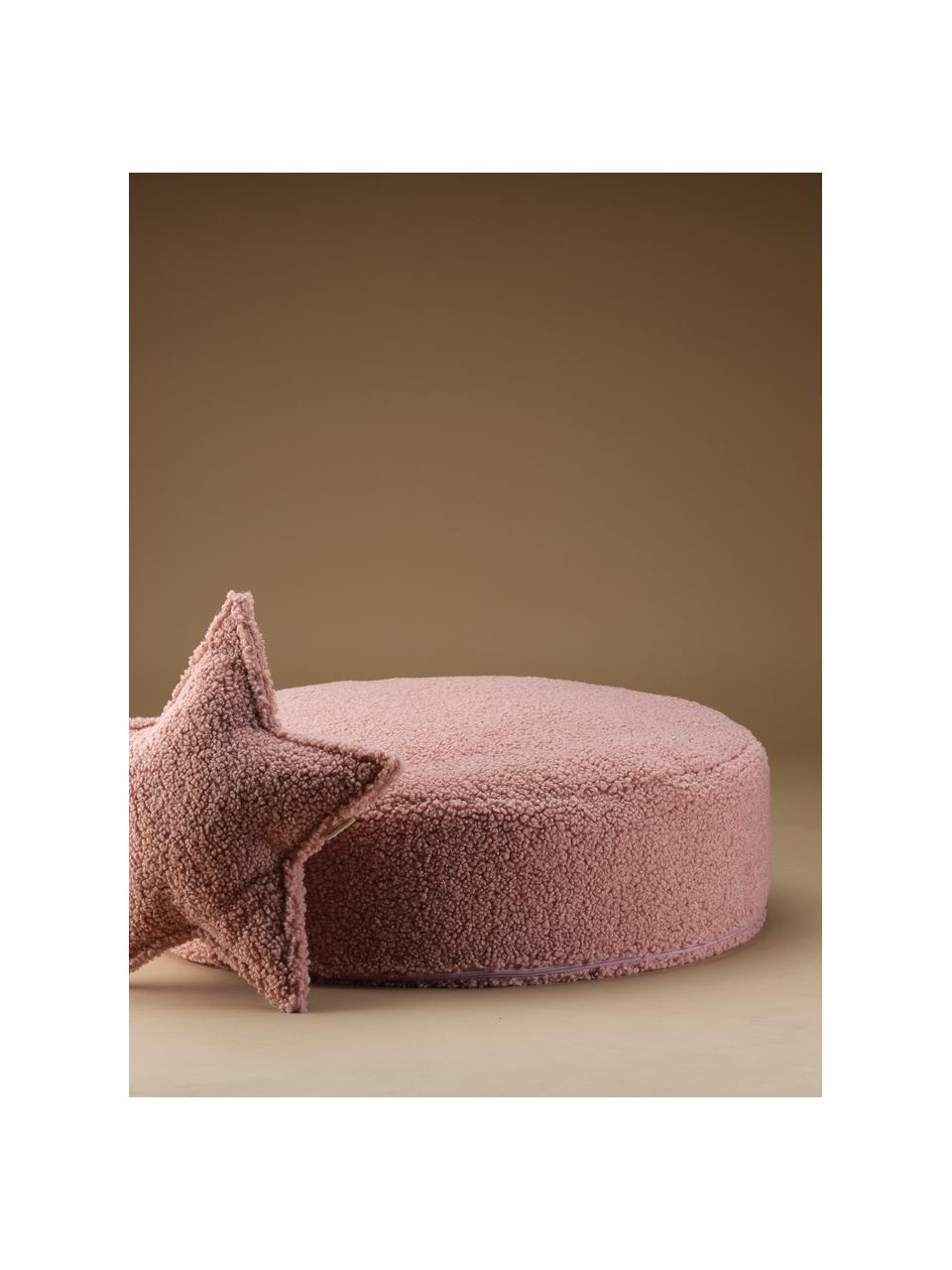 Pouf en peluche pour enfant Sugar, Ø 65 cm, Peluche rose pâle, Ø 65 x haut. 20 cm