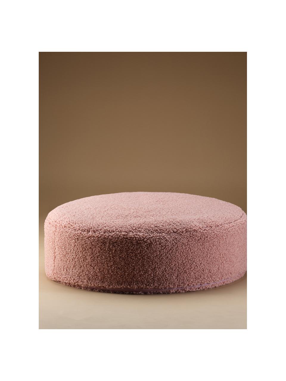 Pouf en peluche pour enfant Sugar, Ø 65 cm, Peluche rose pâle, Ø 65 x haut. 20 cm