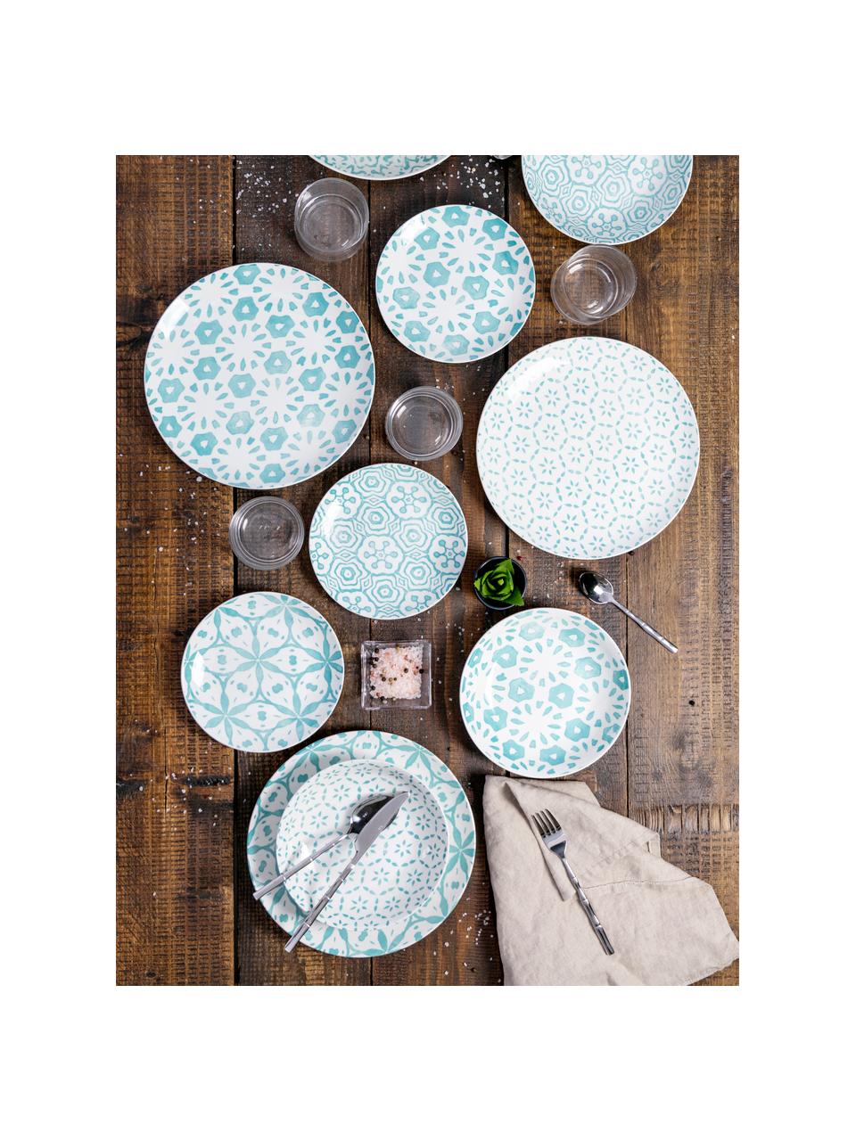 Service de table porcelaine imprimé Bodrum, Porcelaine, Turquoise, blanc, Lot de différentes tailles