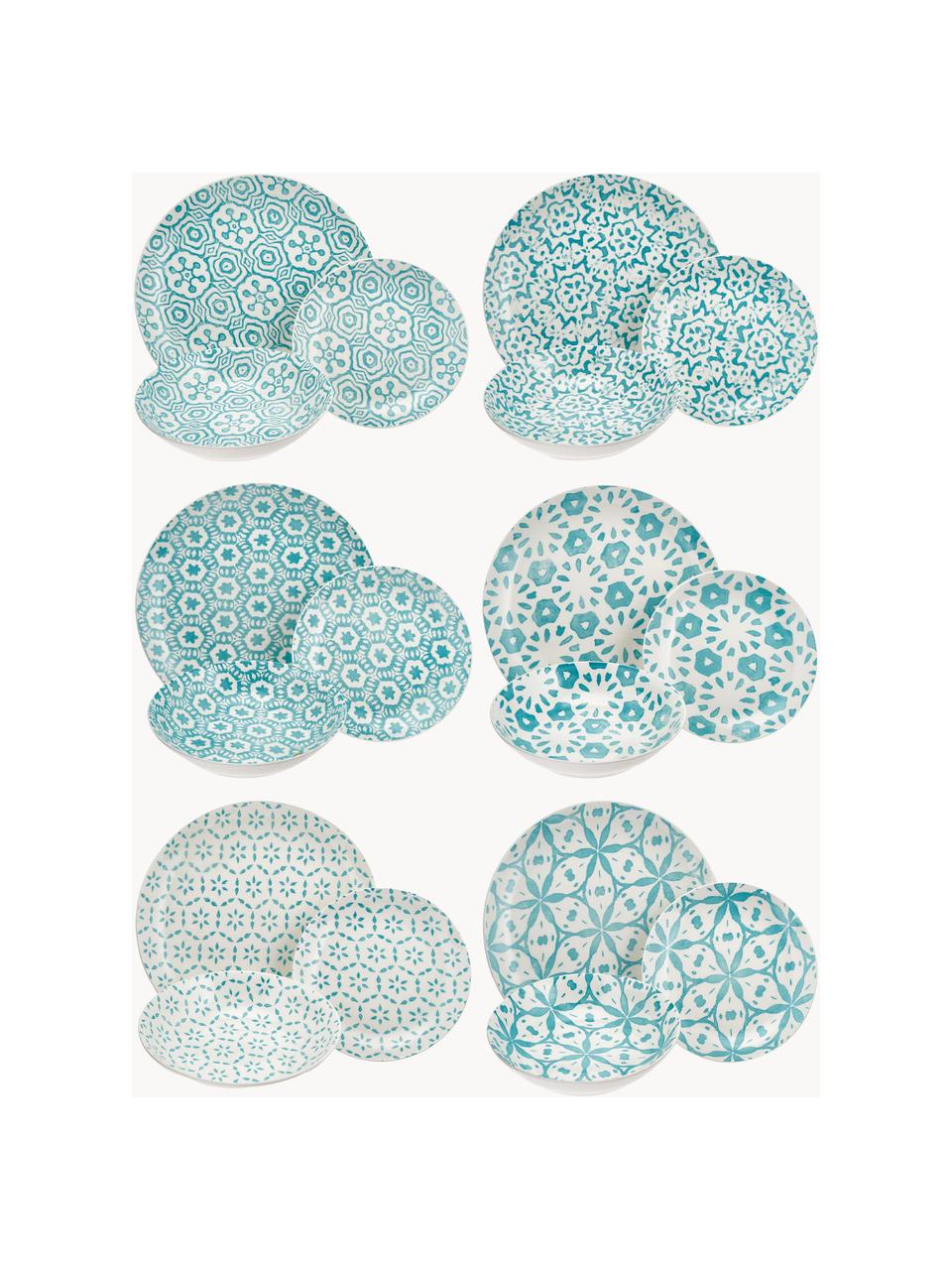 Serviesset met patroon Bodrum, 6 personen (set van 18), Porselein, Turquoise, wit, Set met verschillende groottes