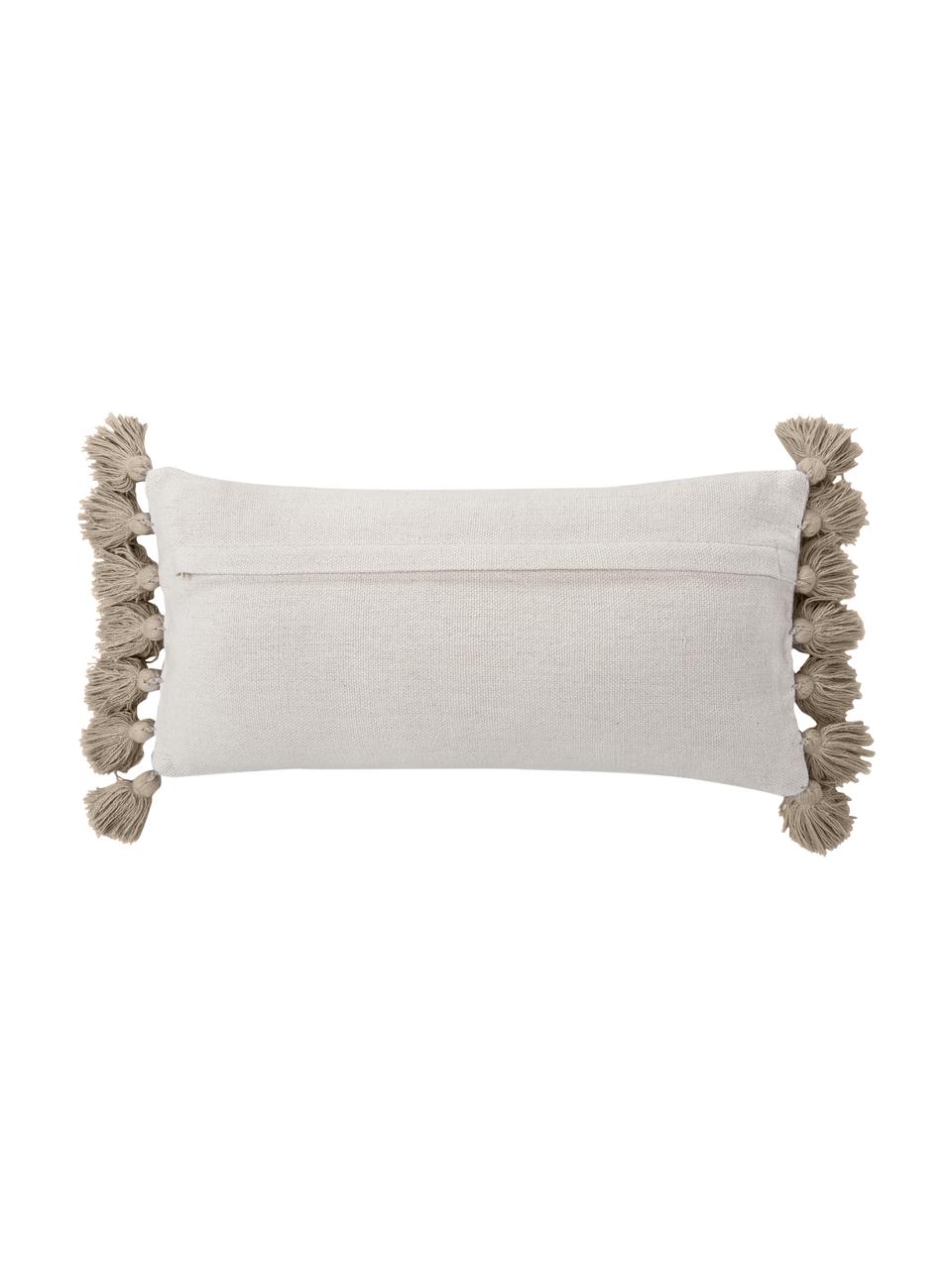 Kussenhoes Bla Bla van gerecycled katoen met kwastjes, 100% katoen, GRS-gecertificeerd, Beige, B 30 x L 60 cm