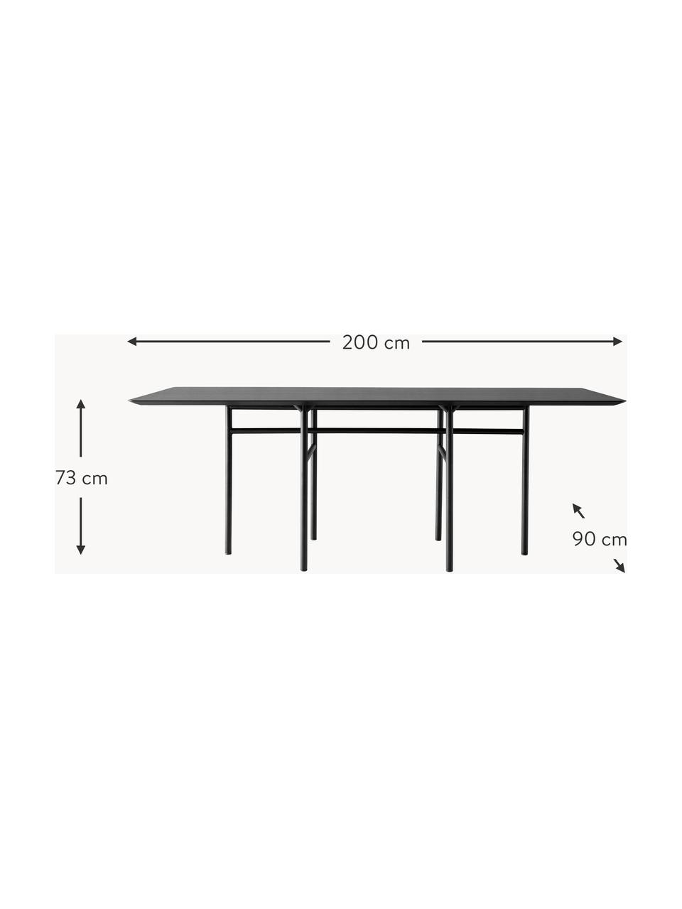 Esstisch Snaregade, 200 x 90 cm, Tischplatte: Eichenholzfurnier, lackie, Gestell: Metall, pulverbeschichtet, Holz anthrazit beschichtet, Schwarz, B 200 x T 90 cm