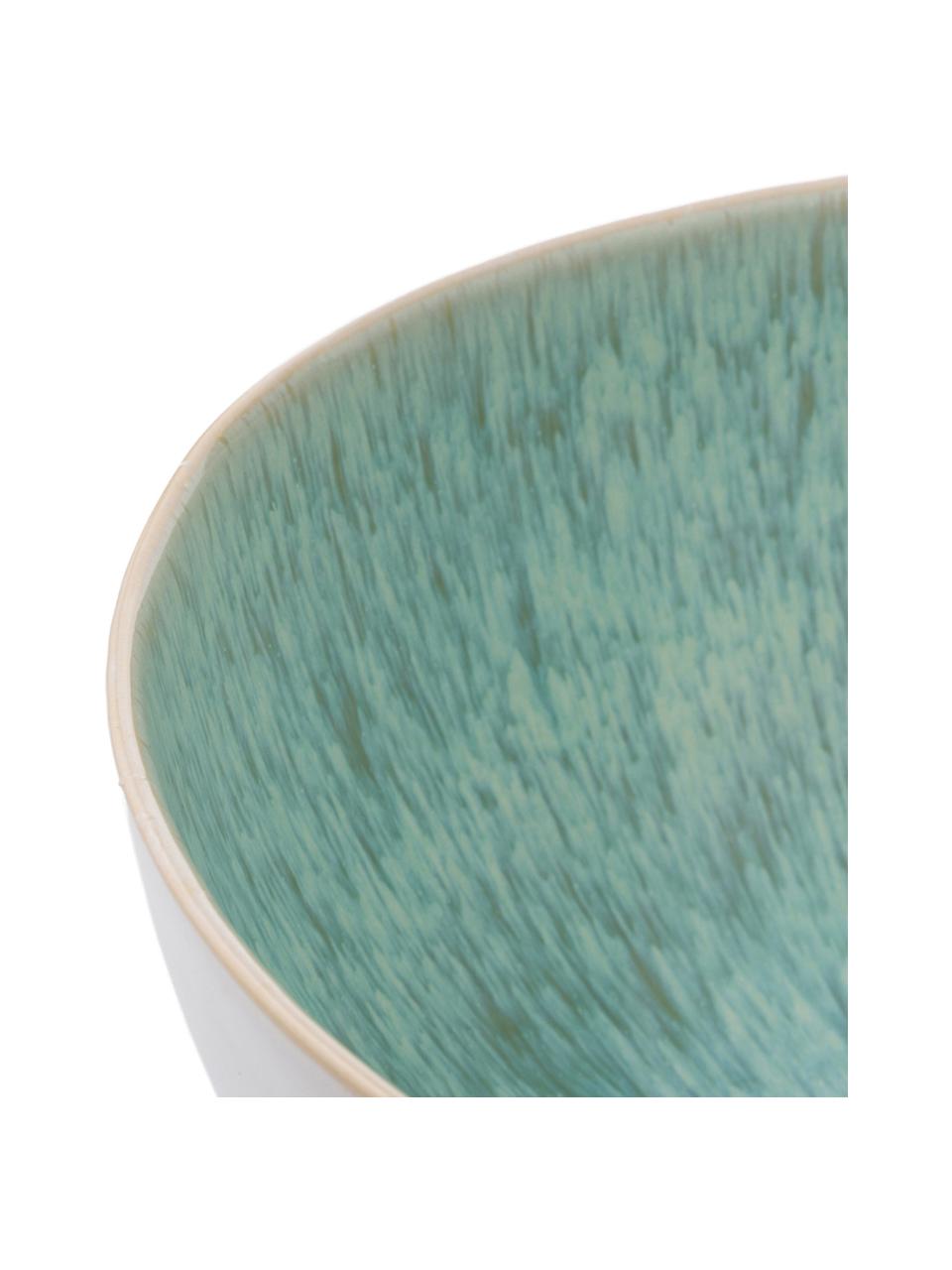 Handbeschilderde saladeschaal Areia met reactief glazuur, Ø 26 cm, Keramiek, Mintkleurig, gebroken wit, beige, Ø 26 x H 12 cm