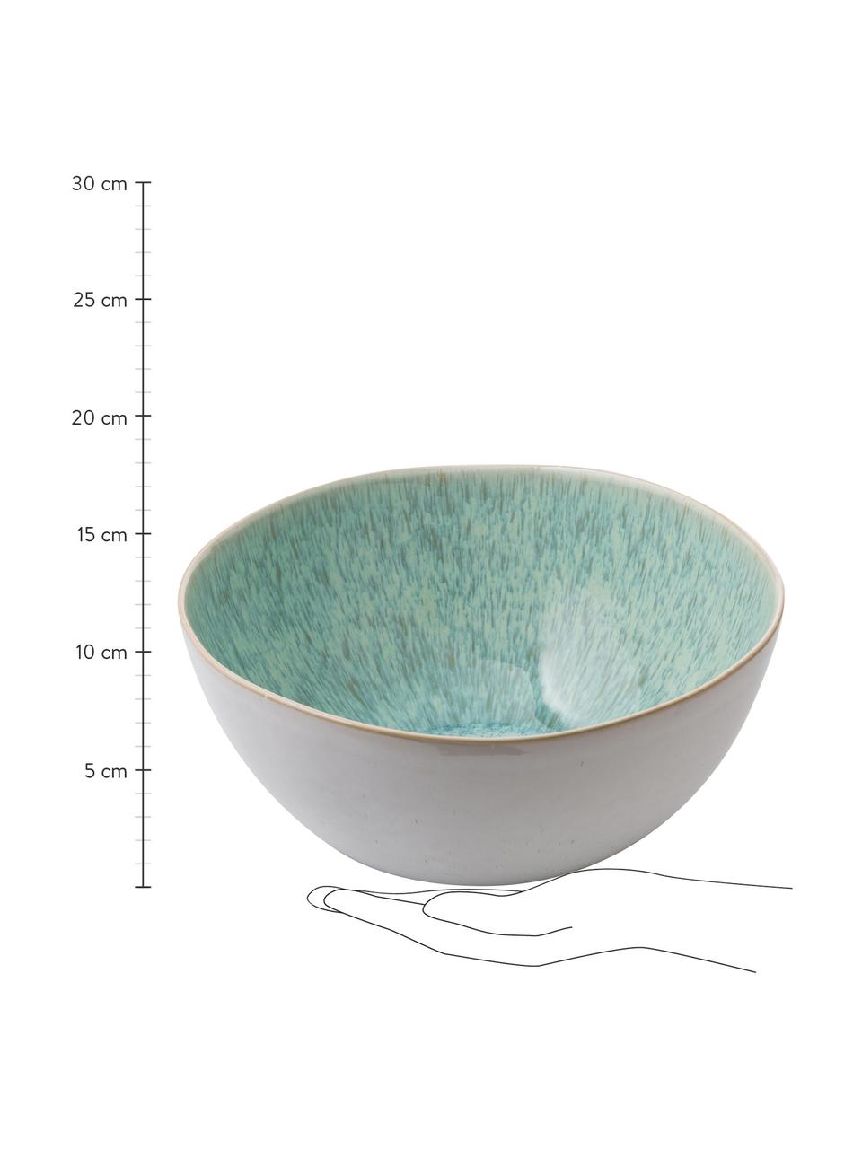 Handbeschilderde saladeschaal Areia met reactief glazuur, Ø 26 cm, Keramiek, Mintkleurig, gebroken wit, beige, Ø 26 x H 12 cm
