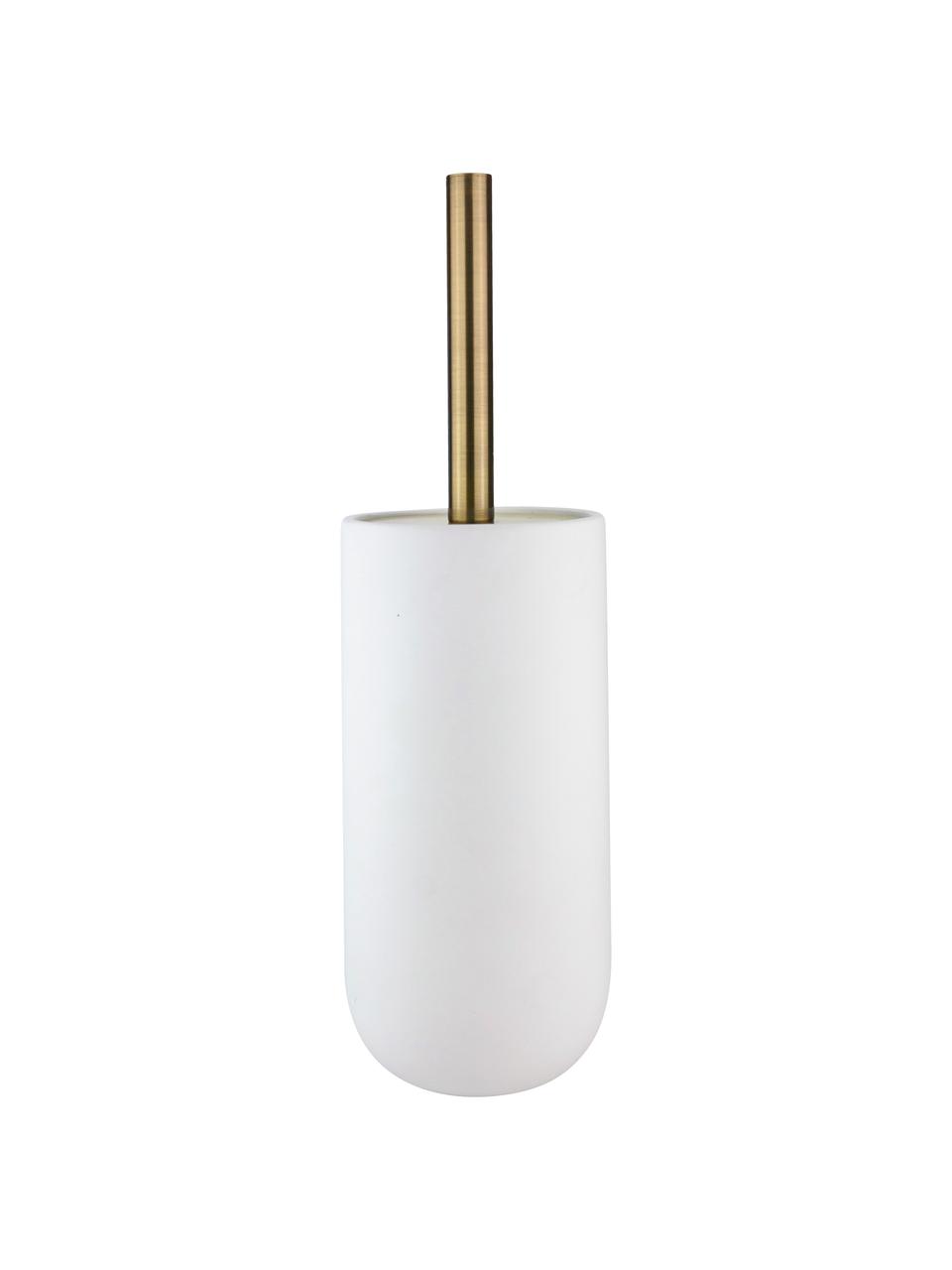 Toiletborstel Lotus met houder van keramiek, Houder: keramiek, Wit, messingkleurig, Ø 10 x H 21 cm