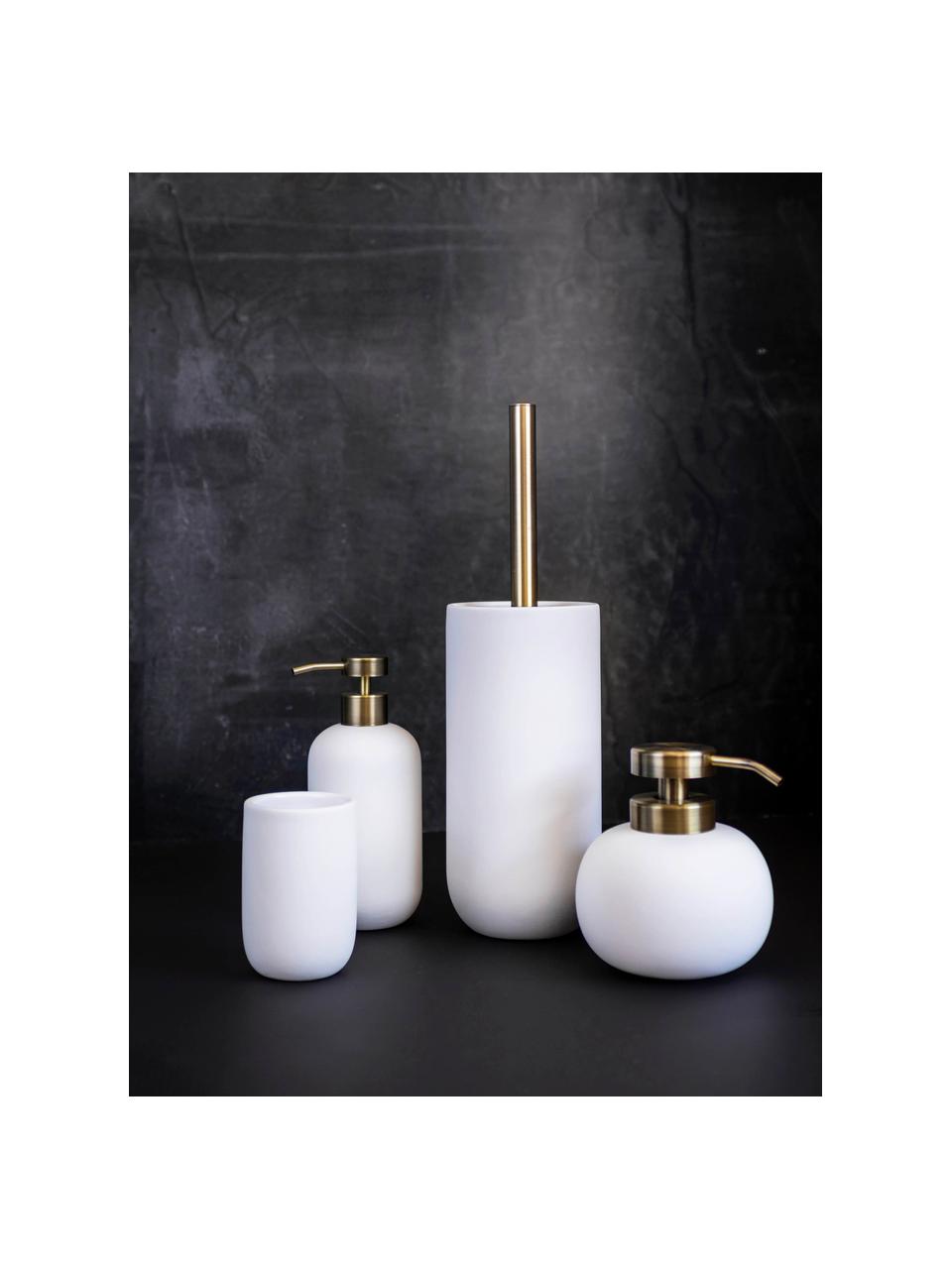 Toiletborstel Lotus met houder van keramiek, Houder: keramiek, Wit, messingkleurig, Ø 10 x H 21 cm