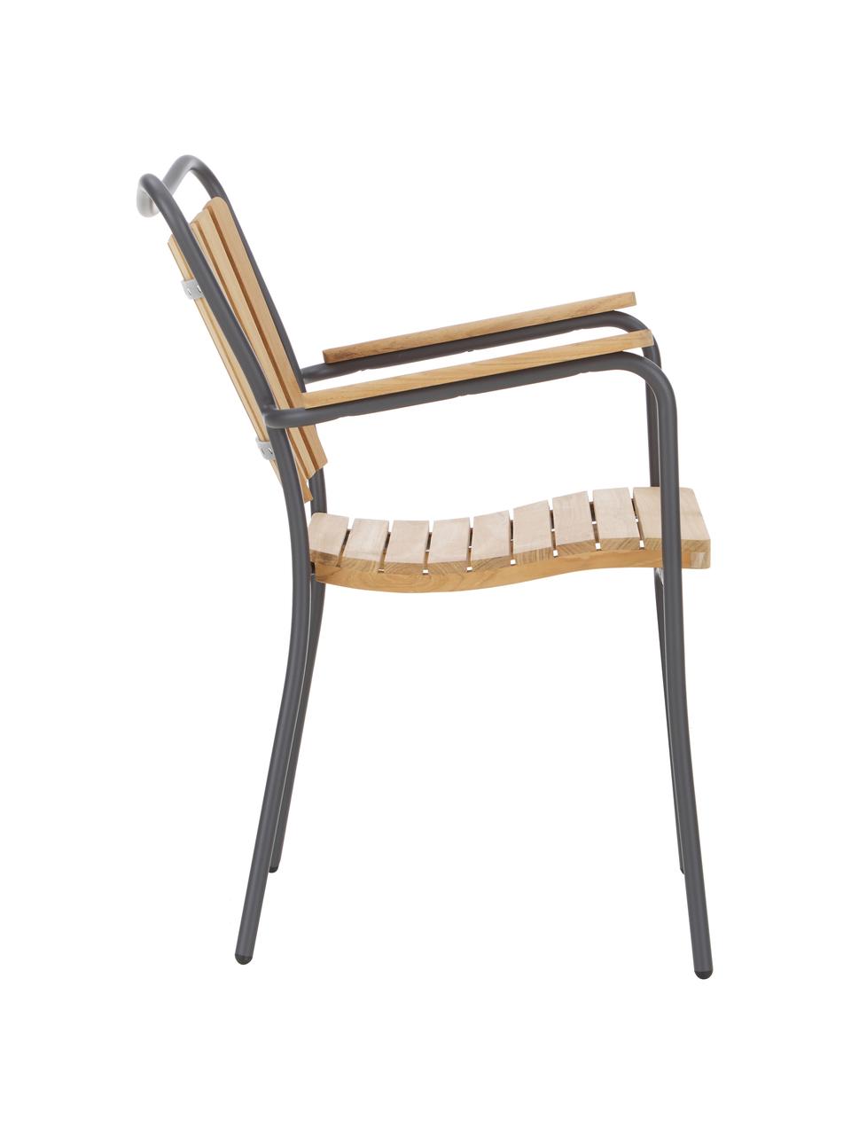Krzesło ogrodowe z podłokietnikami  Hard & Ellen, Stelaż: aluminium malowane proszk, Antracytowy, drewno tekowe, S 56 x W 78 cm