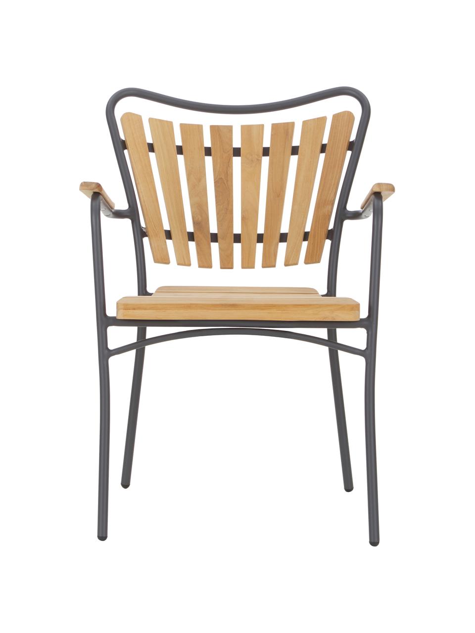 Krzesło ogrodowe z podłokietnikami  Hard & Ellen, Stelaż: aluminium malowane proszk, Antracytowy, drewno tekowe, S 56 x W 78 cm