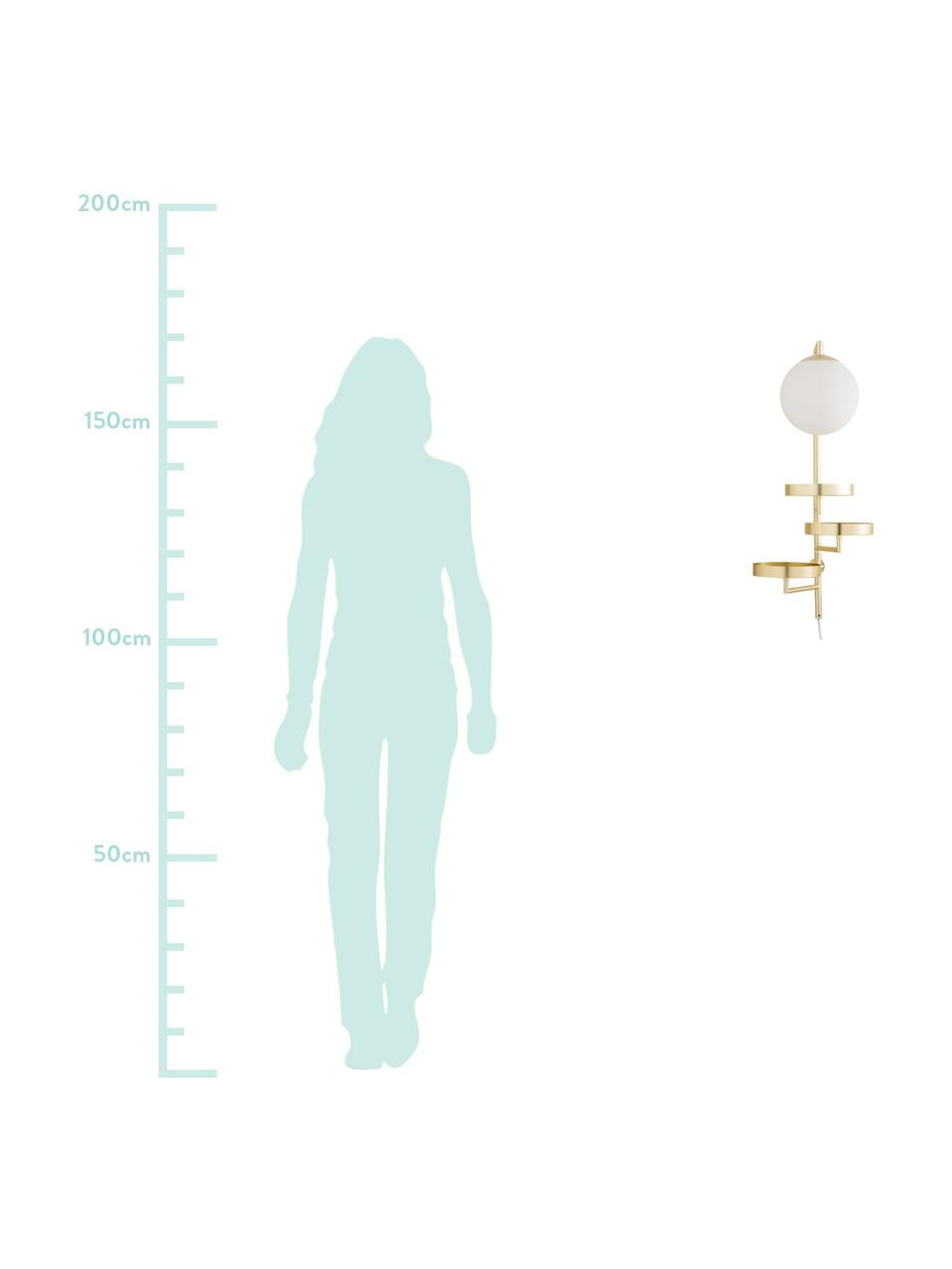 Wandleuchte Shila mit Stecker, Gestell: Messing, Lampenschirm: Opalglas, Messing, 30 x 62 cm