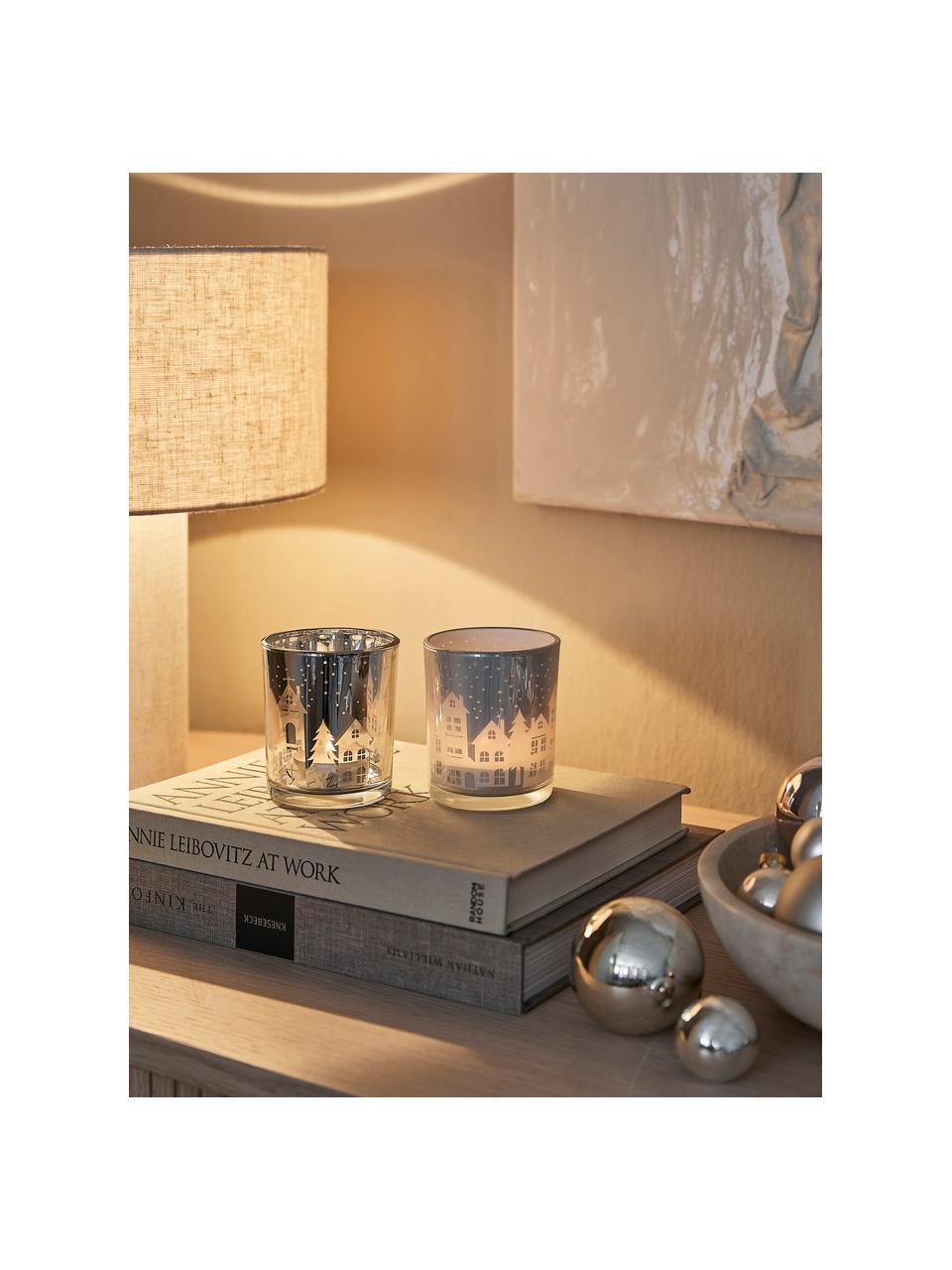 Sada svícnů na čajové svíčky Houses, 2 díly, Sklo, Stříbrná, transparentní, Ø 7 cm, V 9 cm