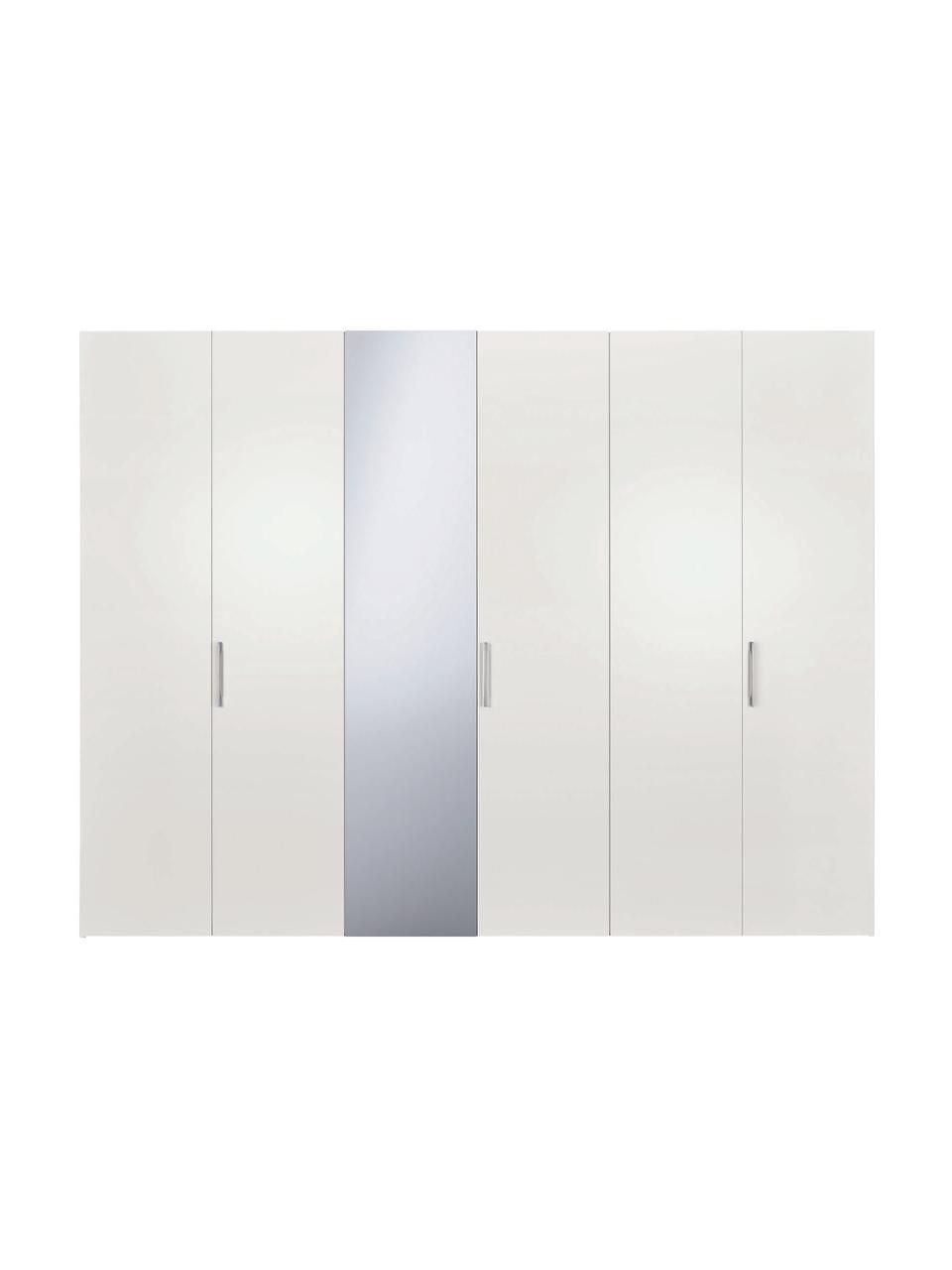 Drehtürenschrank Madison 6-türig mit Spiegeltür, inkl. Montageservice, Korpus: Holzwerkstoffplatten, lac, Weiß, Mit Spiegeltür, 302 x 230 cm