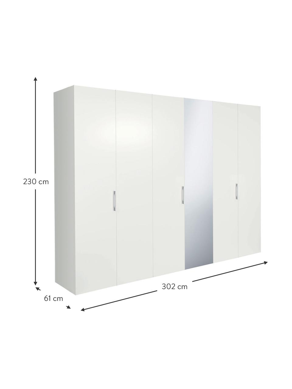 Drehtürenschrank Madison 6-türig mit Spiegeltür, inkl. Montageservice, Korpus: Holzwerkstoffplatten, lac, Weiss, Mit Spiegeltür, B 302 x H 230 cm