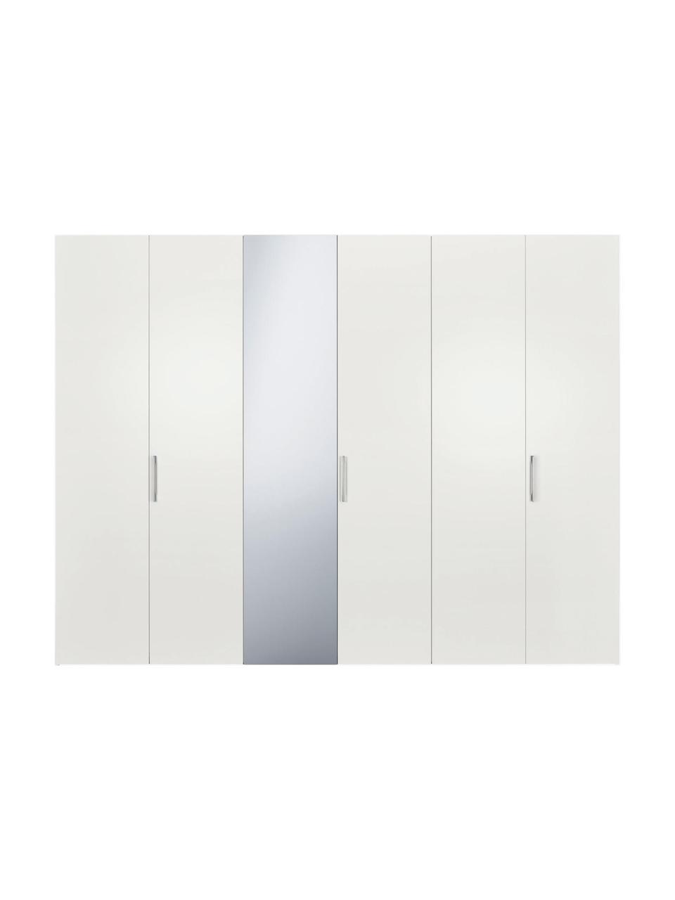 Drehtürenschrank Madison 6-türig mit Spiegeltür, inkl. Montageservice, Korpus: Holzwerkstoffplatten, lac, Weiß, mit Spiegeltür, B 302 x H 230 cm