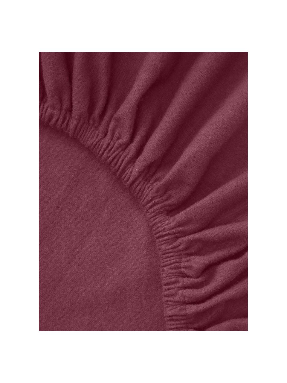 Drap-housse en flanelle pour sommier tapissier Biba, Lie de vin, larg. 200 x long. 200 cm, haut. 35 cm